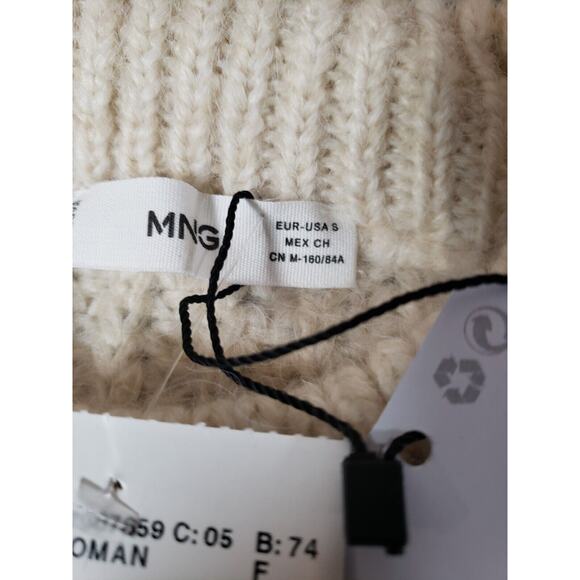 MNG Mango Fringe Side Sweater Pullover Oversized Chunky Crew Neck Cream Small - Picture 7 of 7